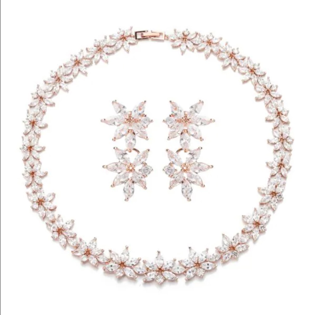 Luxe Abigail Crystal Leaf Statement Necklace & Earrings Set